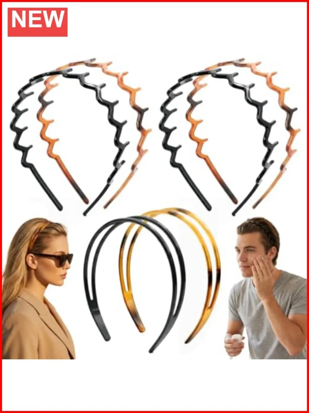 6 Pack Plastic Non-Slip Headbands with Shark Tooth Comb for Women & Girls
